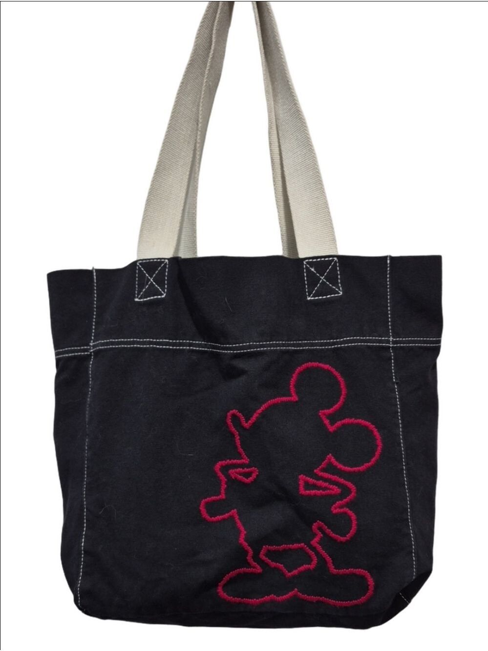 Black Canvas Mickey Mouse Embroidered Tote Bag